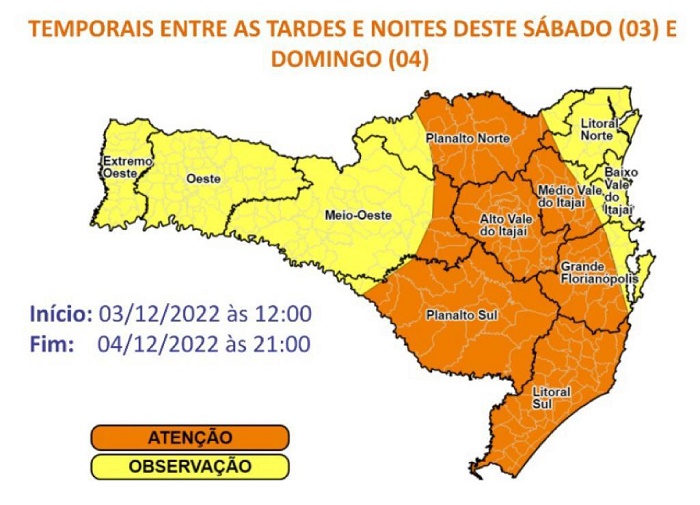 Defesa Civil alerta para a possibilidade de chuva intensa no litoral Sul nesse domingo