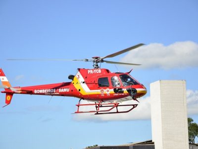Apoio aéreo: helicóptero do Corpo de Bombeiros do Estado é deslocado para Praia Grande