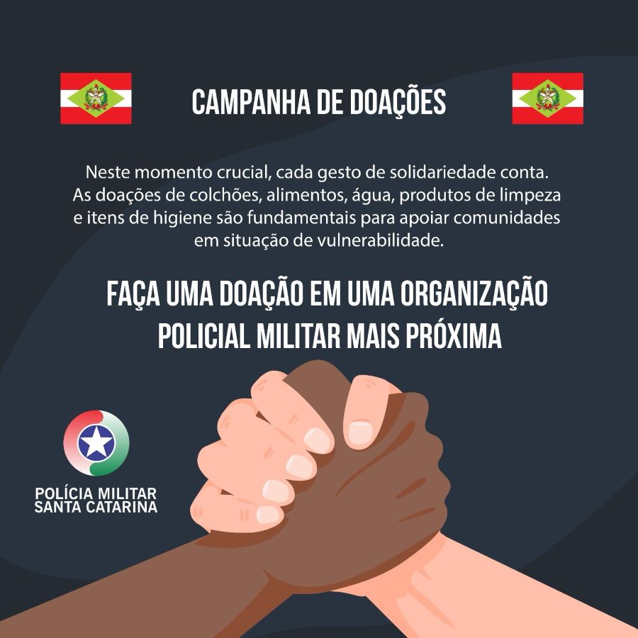 Quarteis da polícia militar realizam campanha para vítimas das enchentes em Santa Catarina