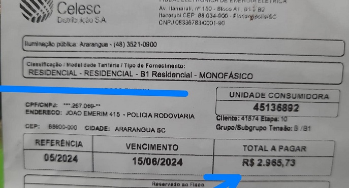 Moradores de Araranguá levam susto ao recebe conta de energia com aumento superior a 2.300% 