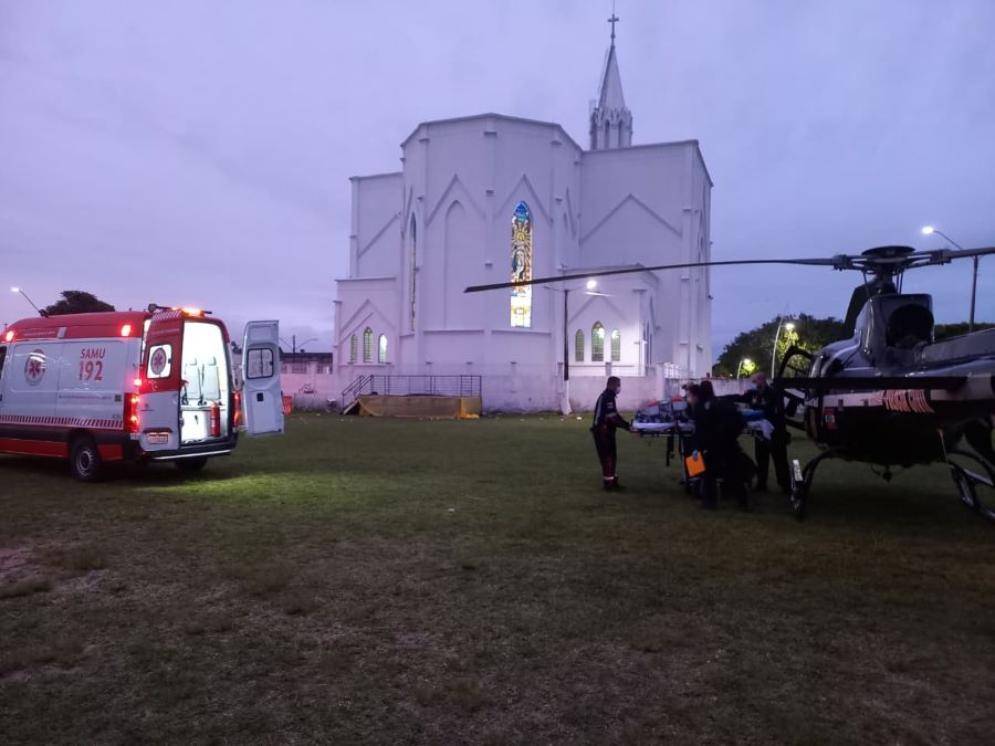 Paciente enfartada é transferida de Praia Grande para hospital de Sombrio pelo serviço aeromédico