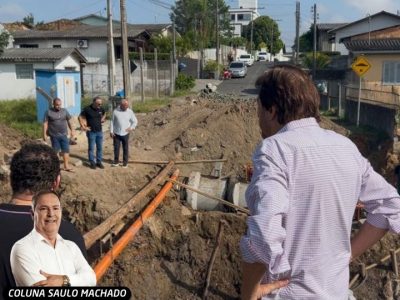 Prefeito Cesar Cesa vistoria obra da rua Timbé do Sul