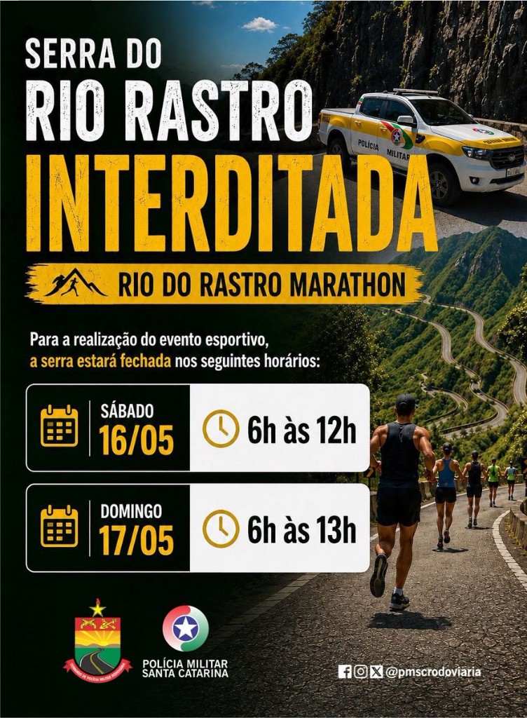 Serra do Rio do Rastro terá interdição neste fim de semana para realização de maratona