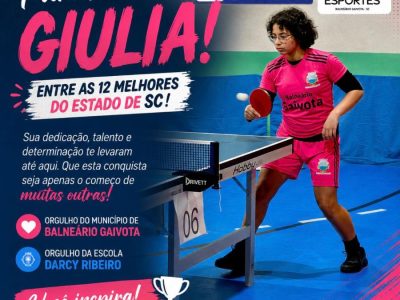 Pra Cima, Giulia! Atleta gaivotense está entre as 12 melhores do Estado no JESC