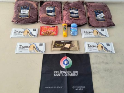 Polícia Militar prende homem que furtou picanha, goma de mascar e, chocolate em supermercado do Arroio do Silva